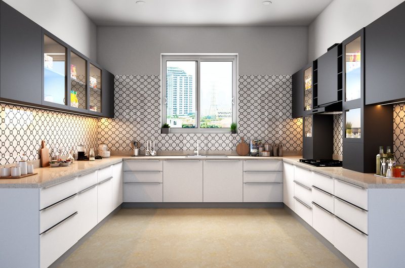 Modern modular kitchen interior design installed in a Coimbatore home