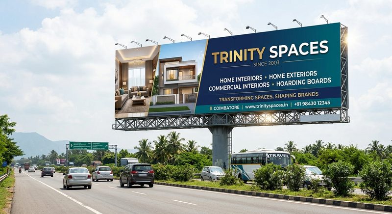 Custom outdoor billboard and hoarding board branding installation in Coimbatore